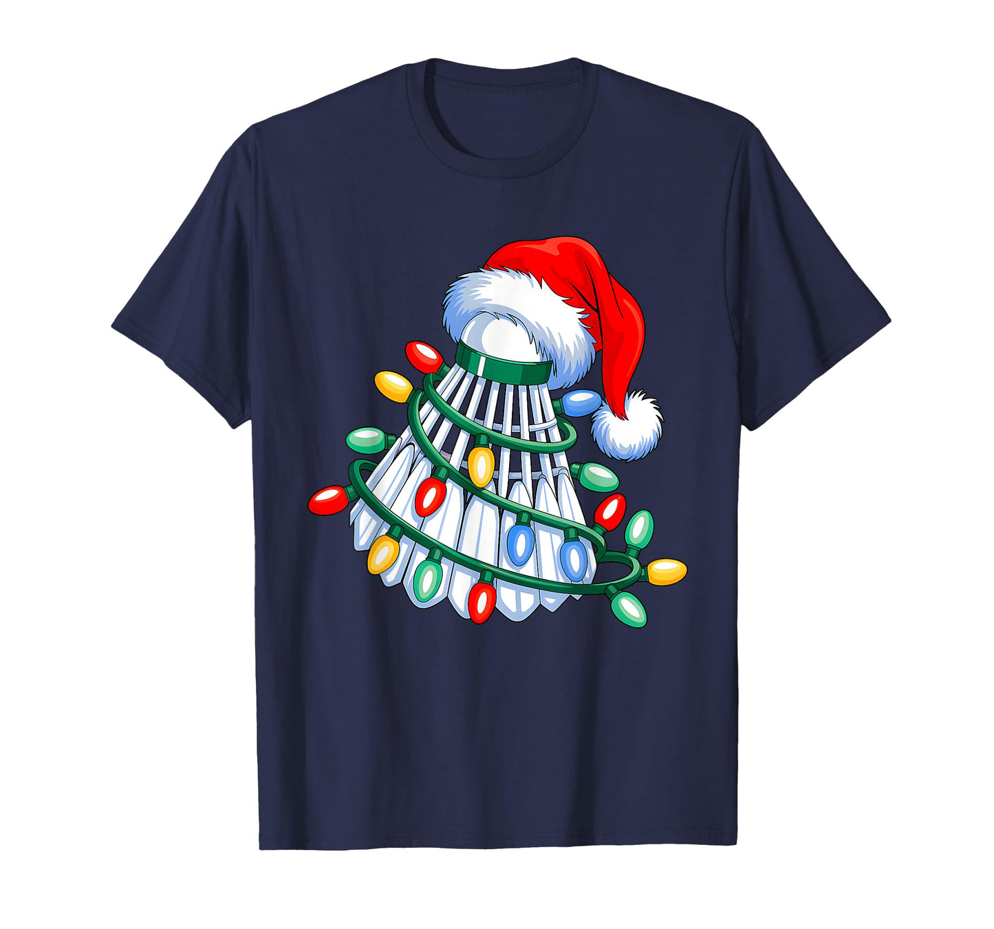 Badminton Santa Hat Christmas Badminton Lover Xmas Lights T-Shirt