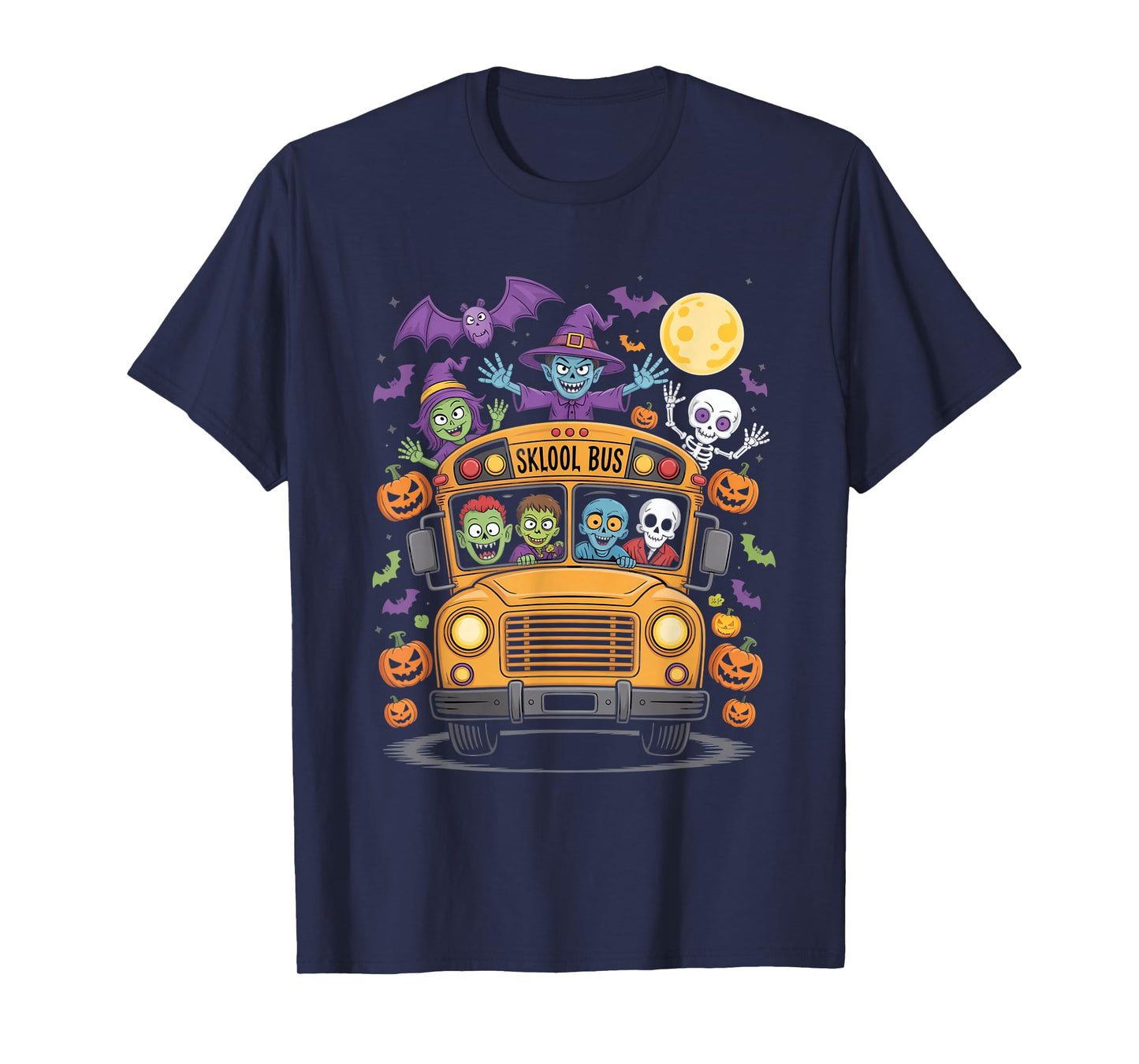 Halloween Sklool Bus Monster Kids Spooky Ride Night T-Shirt