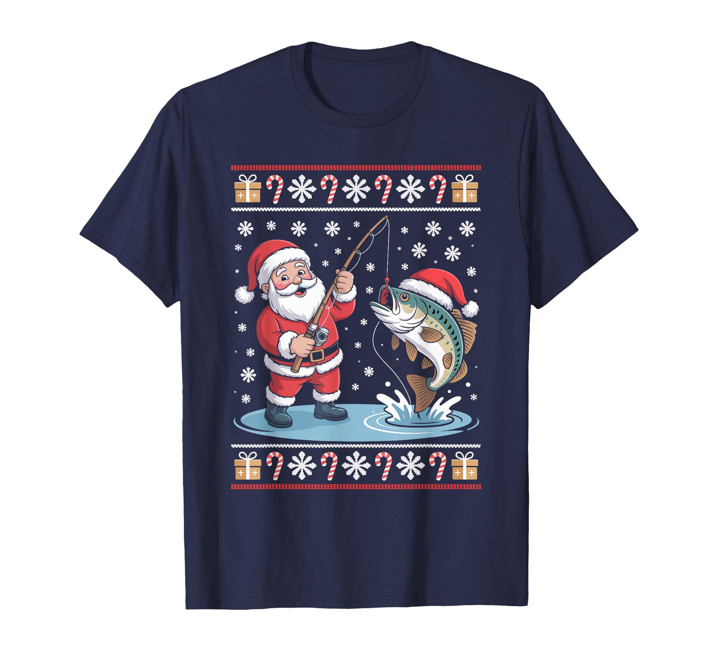 Funny Santa Claus Fishing Ugly Christmas Sweater Fisherman T-Shirt