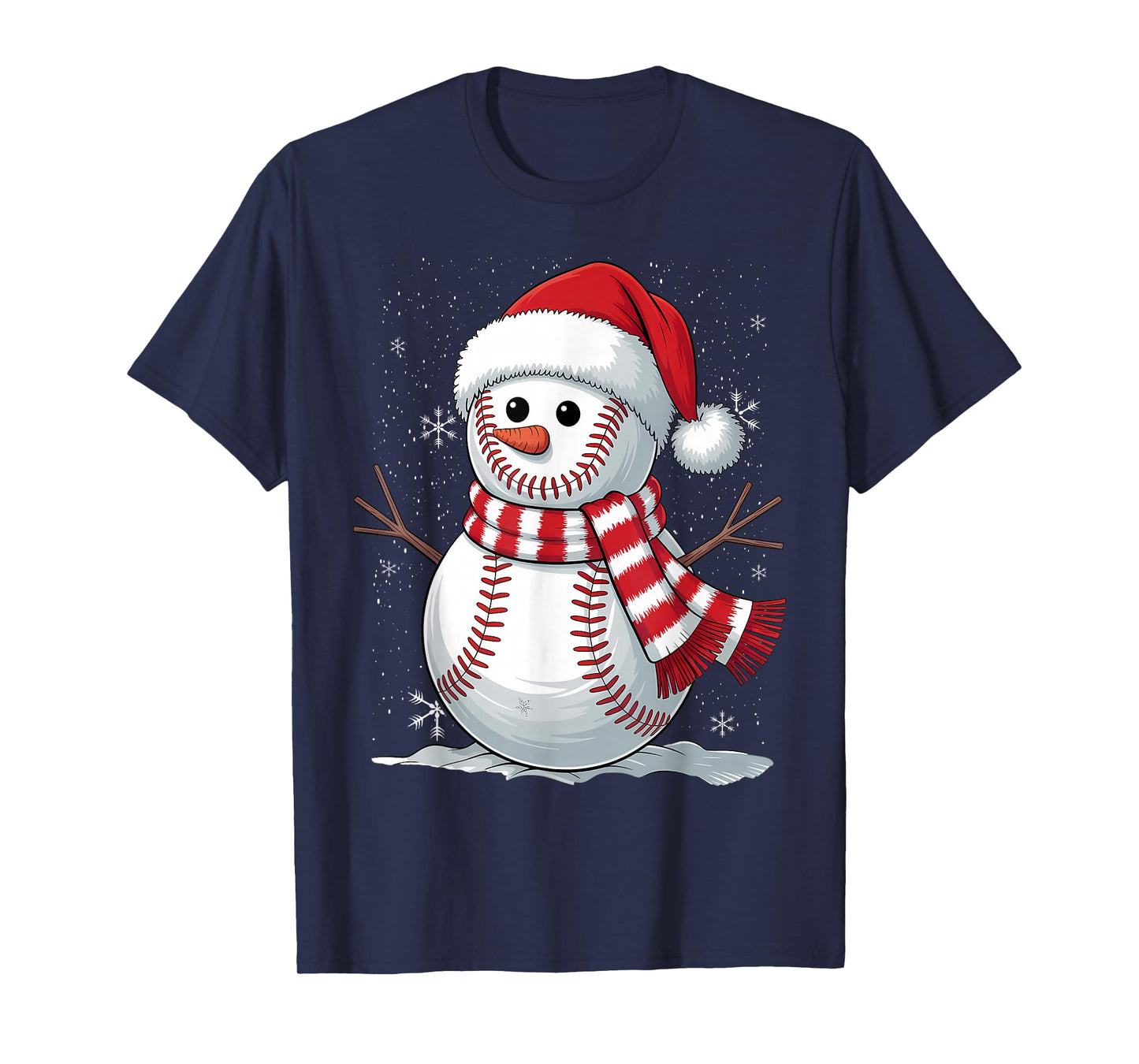 Baseball Lover Christmas Snowman Santa Hat Funny Boys T-Shirt