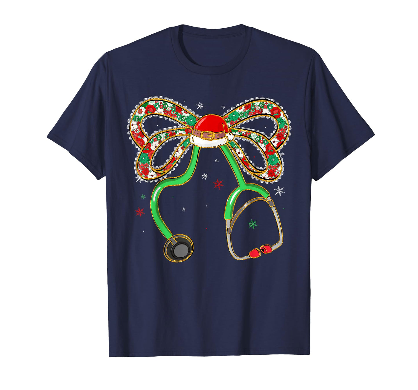 Stethoscope Santa Hat Lace Coquette Bow Xmas Christmas Nurse T-Shirt