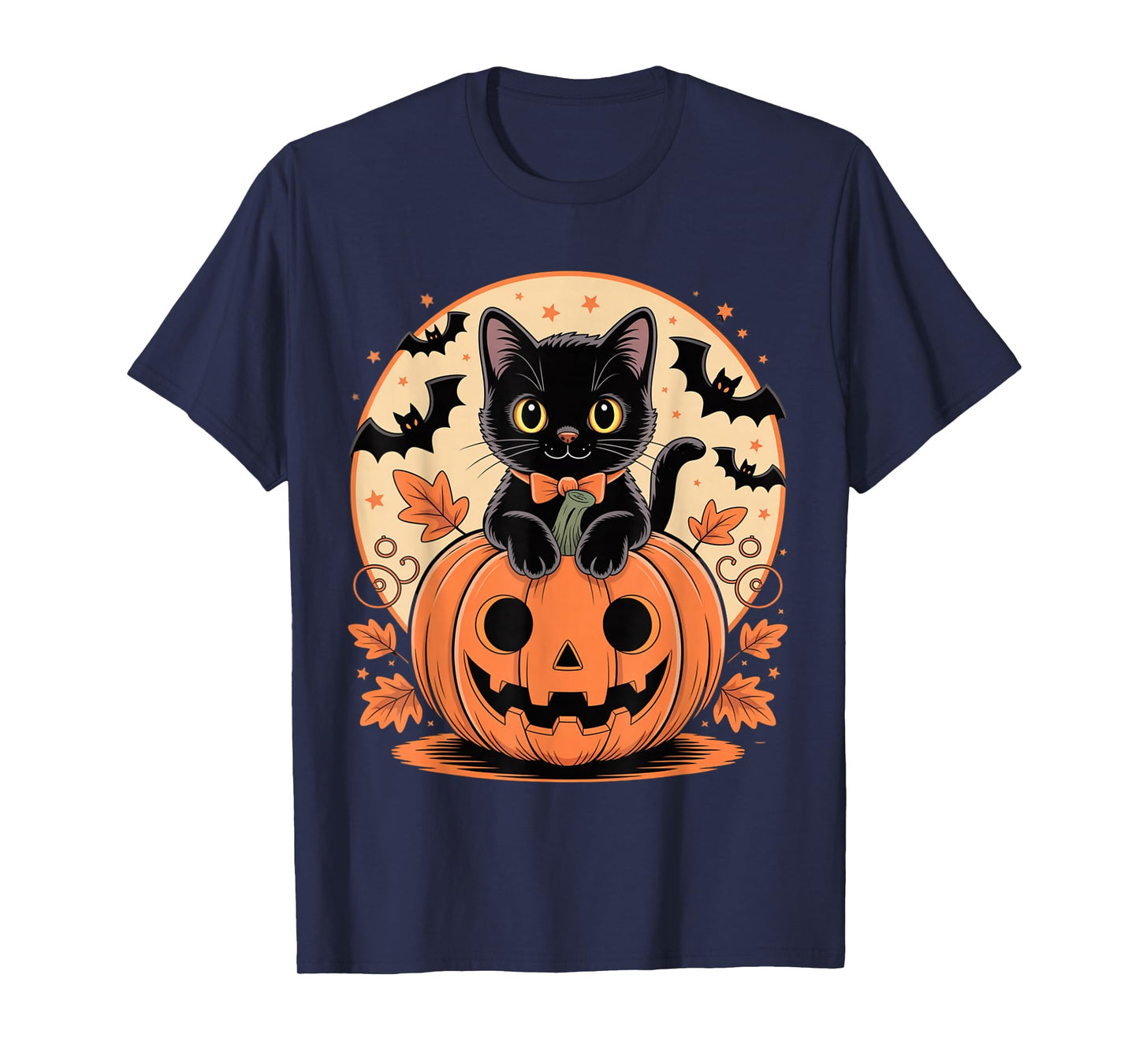 Retro Black Cat Halloween Pumpkin Costume for Women Men Kids T-Shirt