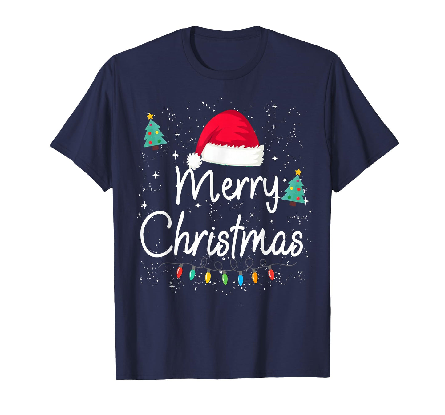 Merry Christmas Family Xmas Santa Hat Lights Men Women Kids T-Shirt