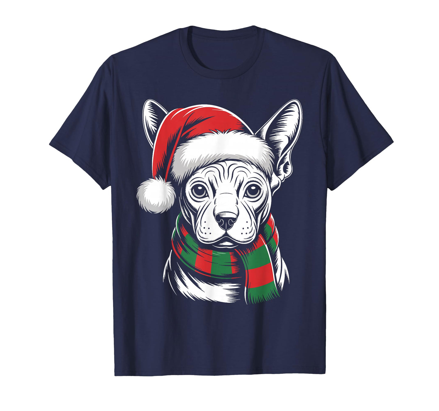 Sphynx Dog Xmas Santa Hat Scarf Christmas Costume T-Shirt