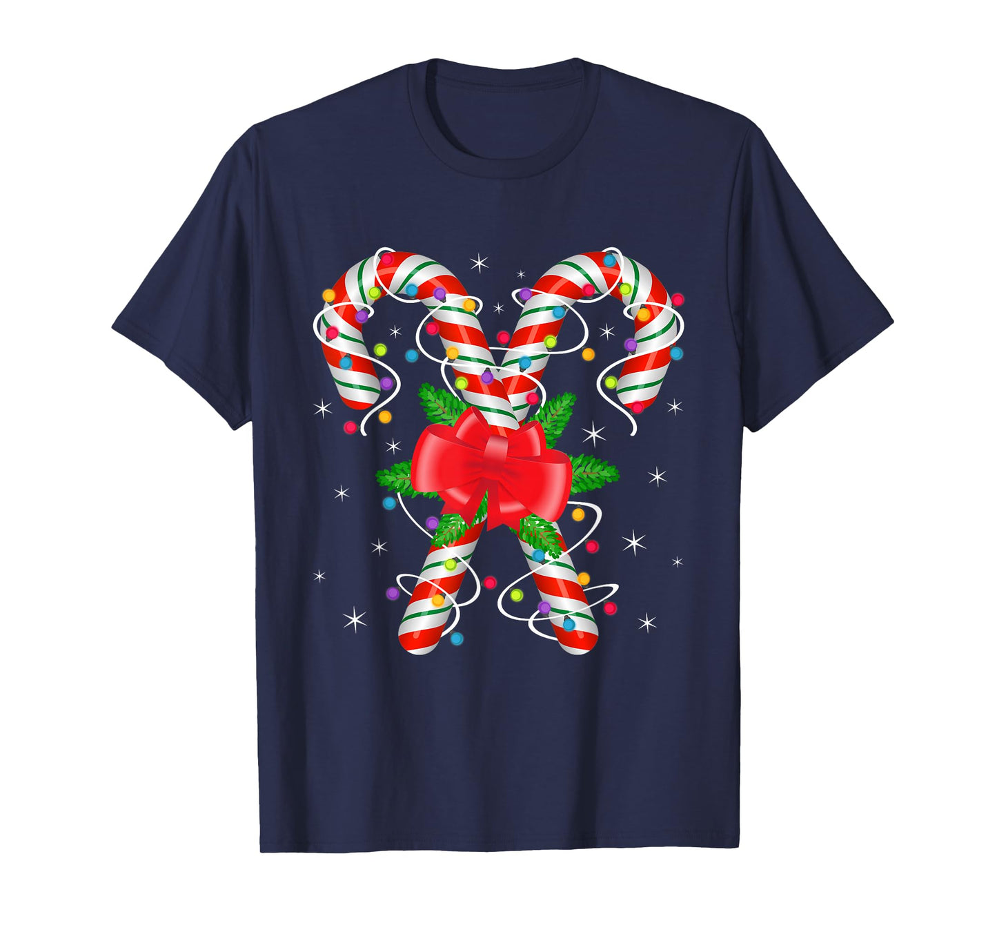 Coquette Bow Candy Cane Crew Christmas Sweet Xmas Lights T-Shirt