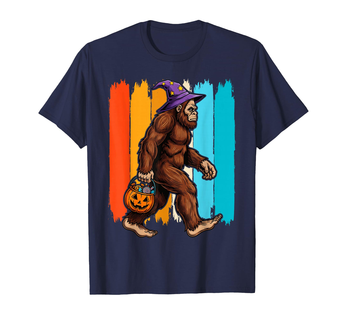 Bigfoot Sasquatch Witch Hat Retro Jack O Lantern Halloween T-Shirt