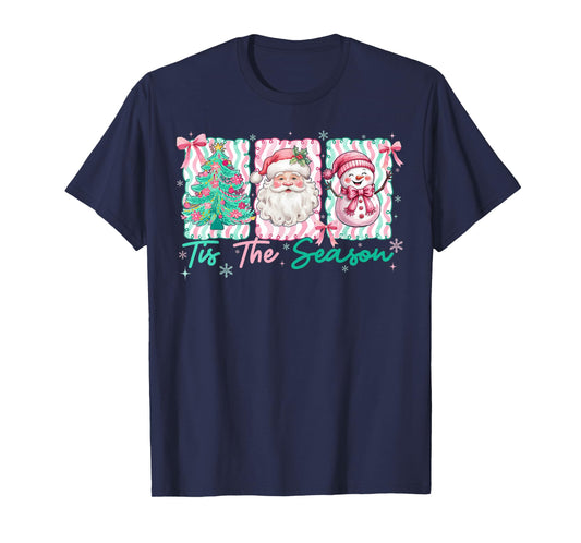 Preppy Tis The Season Santa Snowman Merry Christmas Tree T-Shirt