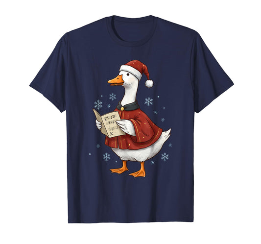 Festive Goose Caroler in Santa Hat Christmas Holiday T-Shirt