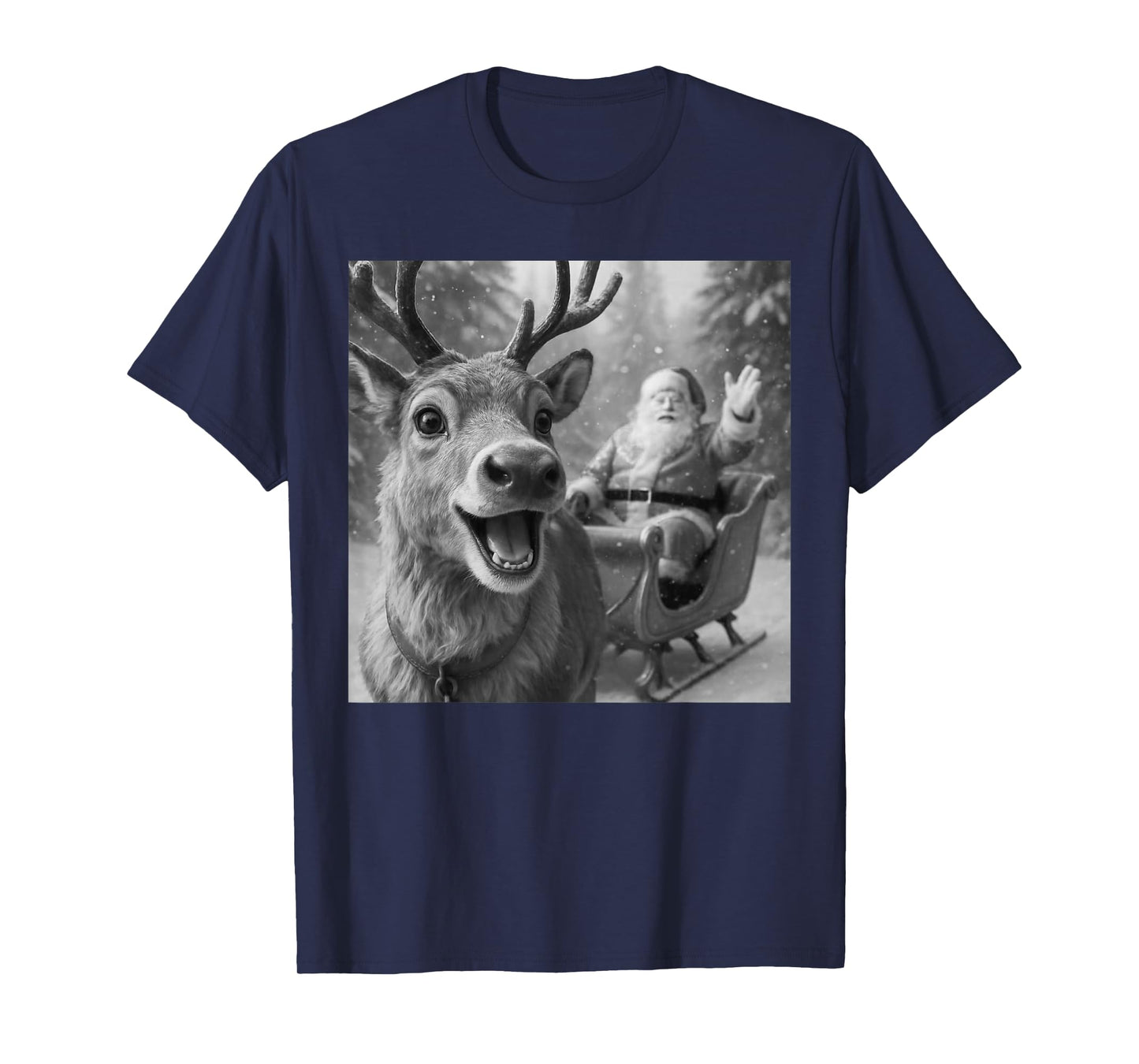 Funny Santa Claus in Sleigh with Reindeer Christmas Holiday T-Shirt