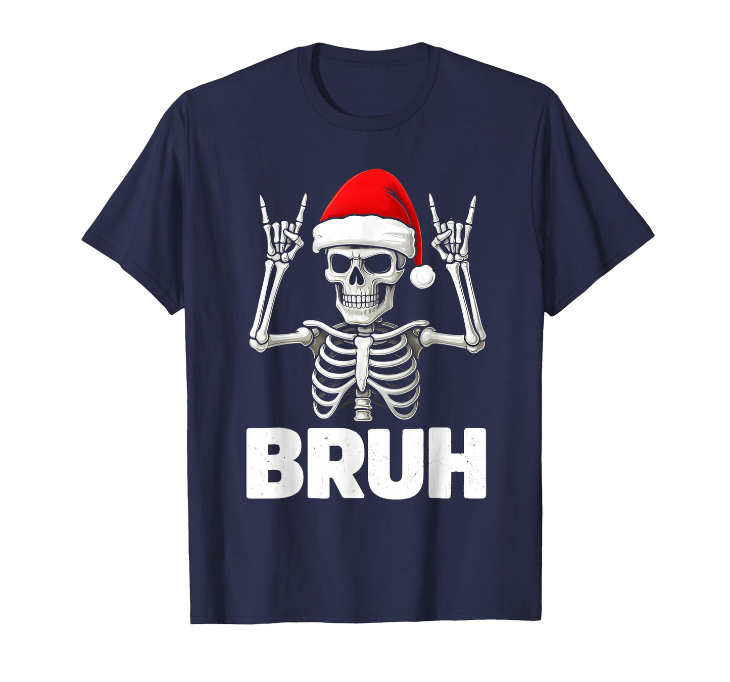 Bruh Skeleton Rock on Christmas Santa Hat for Men Boys Kids T-Shirt
