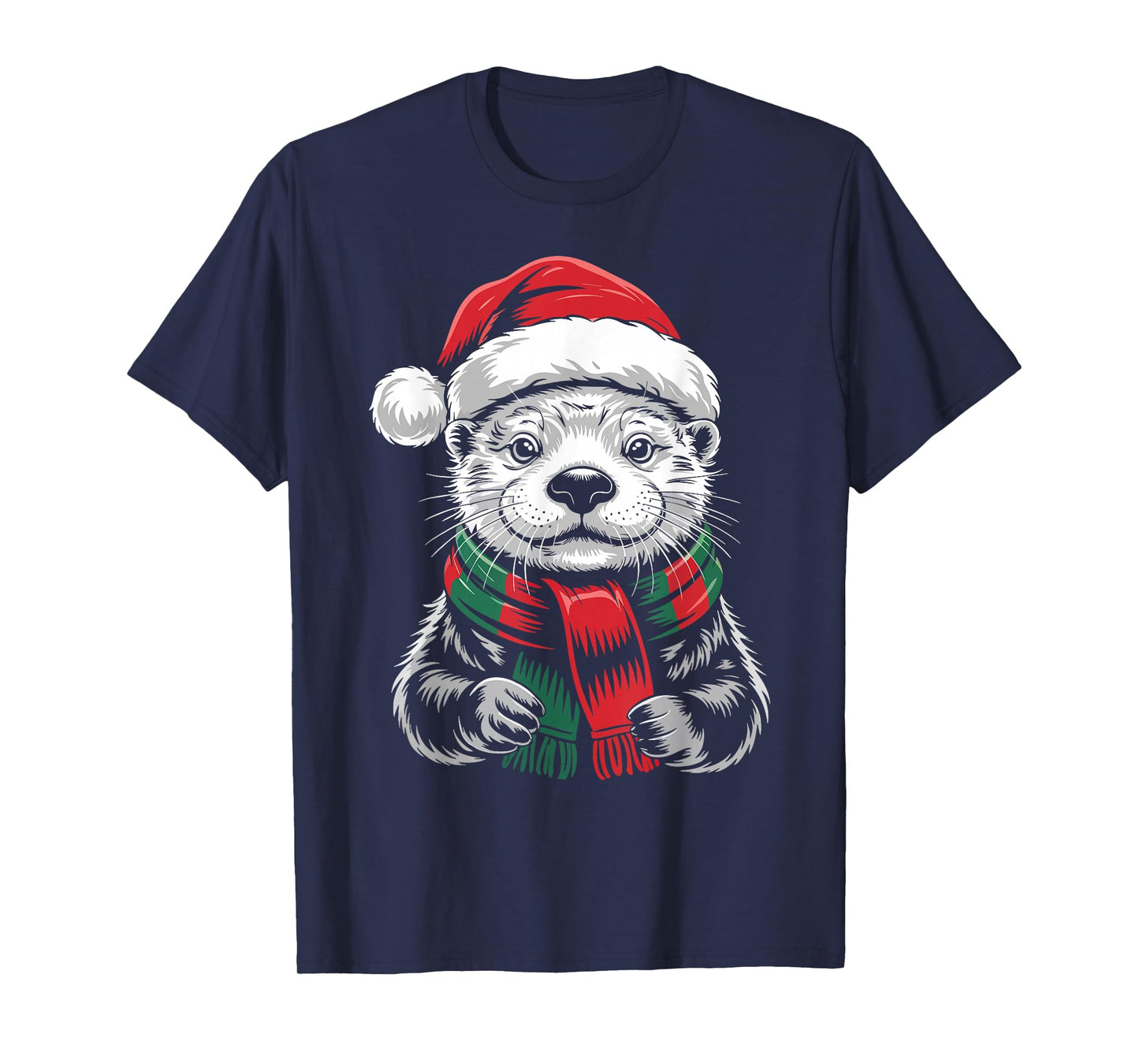 Sea Otter Xmas Santa Hat Scarf Christmas Costume T-Shirt