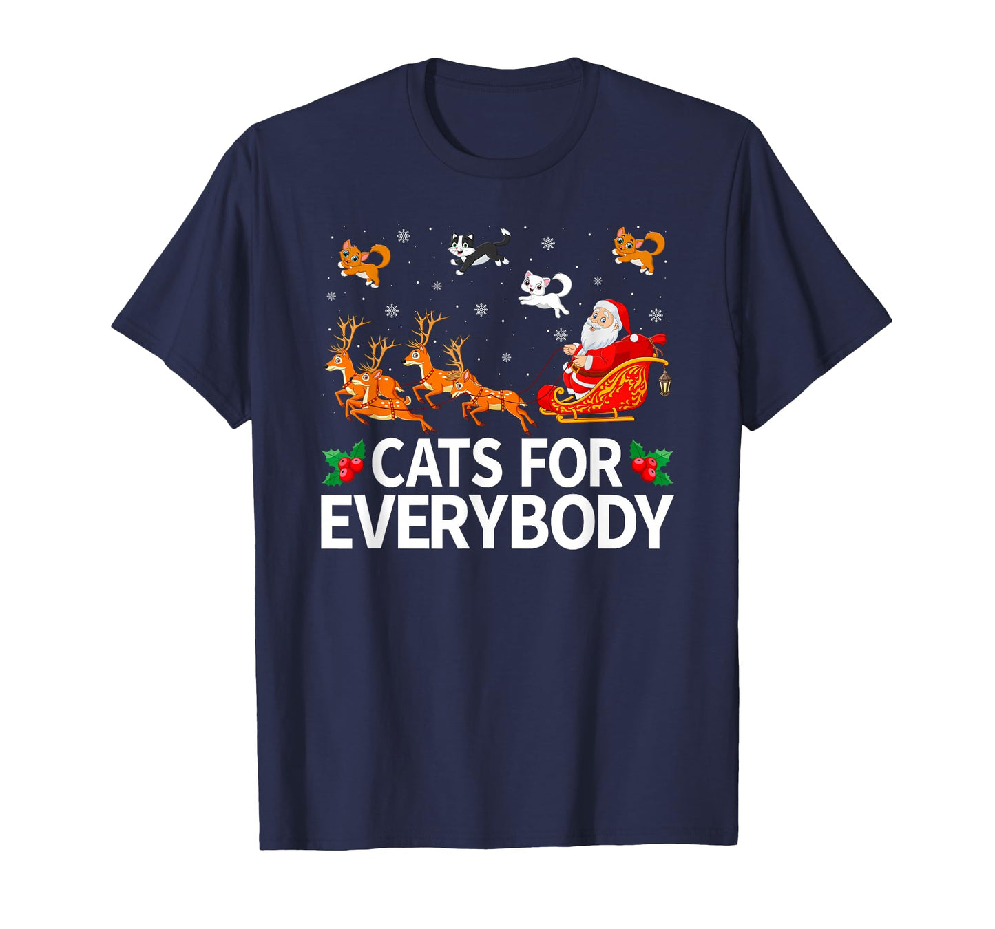 Cats for Everybody Xmas Pajamas Santa Sleigh Cat Christmas T-Shirt