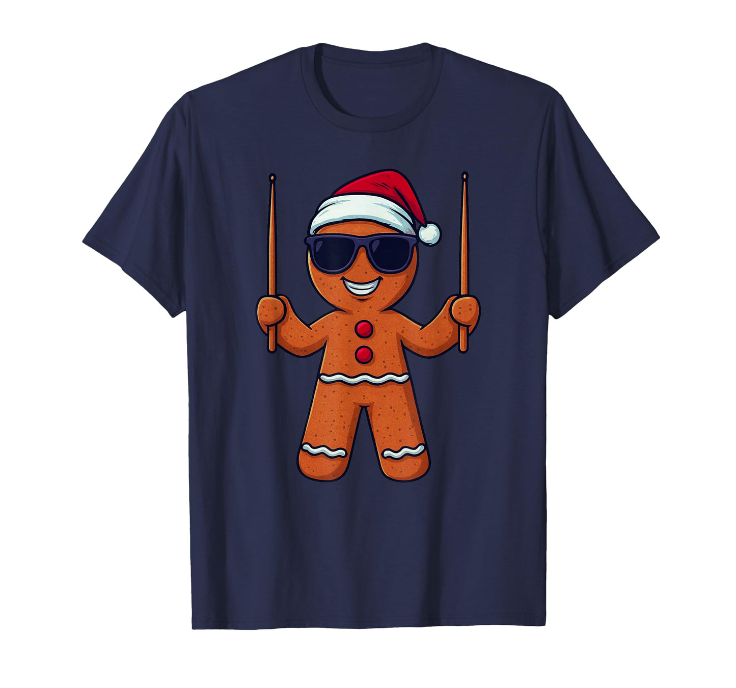 Gingerbread Playing Drums Christmas Vintage Funny Drummer T-Shirt