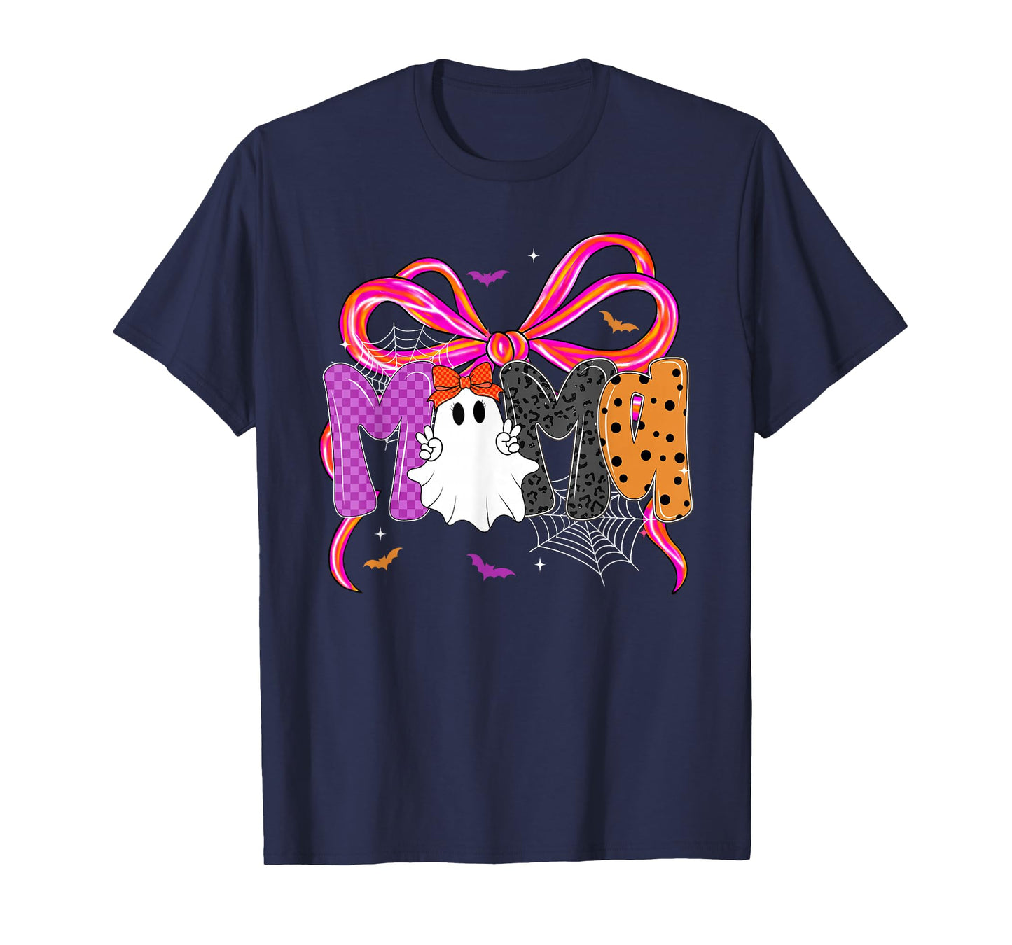 Mama Halloween Coquette Ghost, Funny Checkered Spooky Mama T-Shirt