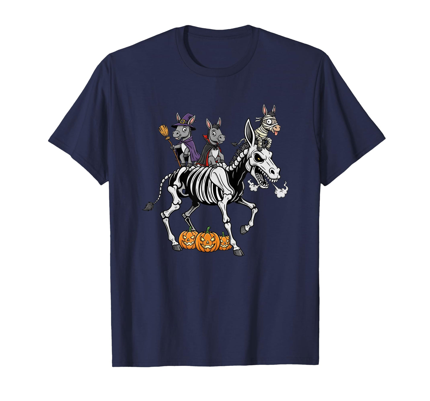 Funny Donkey Skeleton Mummy Witch Halloween Kids Mens Womens T-Shirt