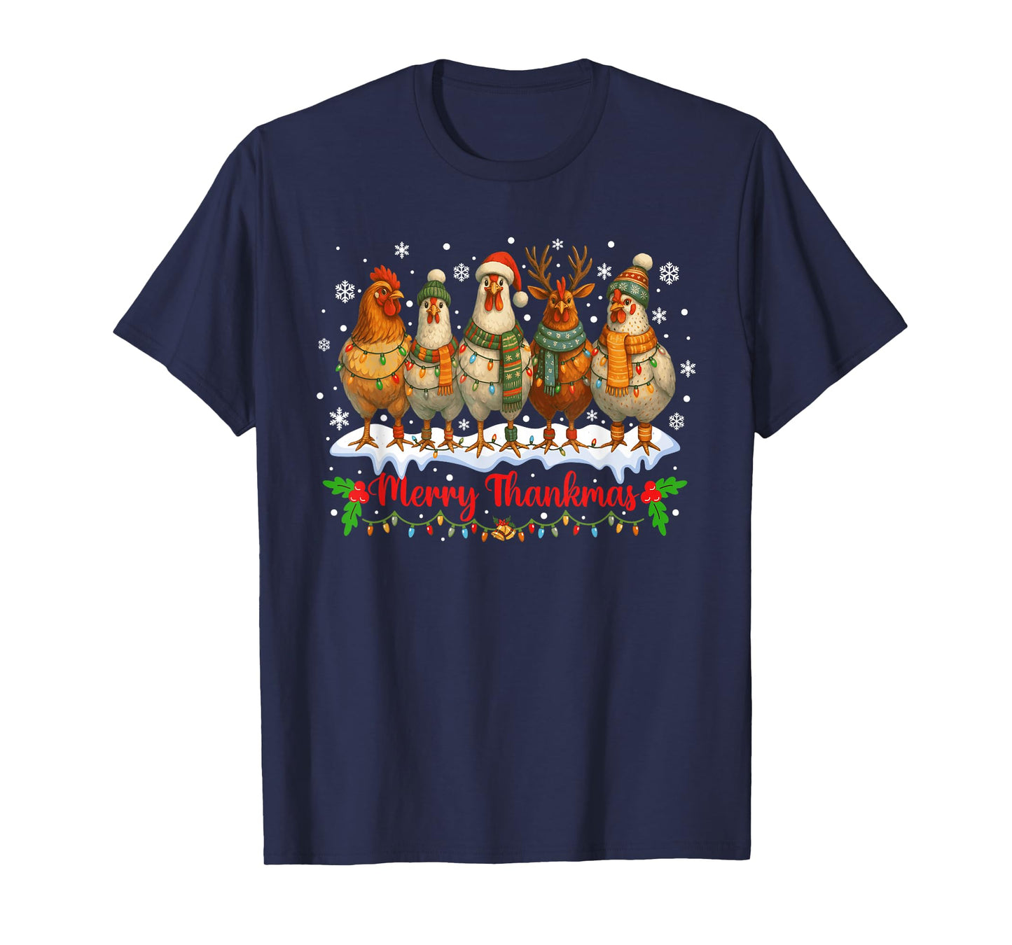 Family Matching Christmas Chicken Lights Farm Animal Funny T-Shirt