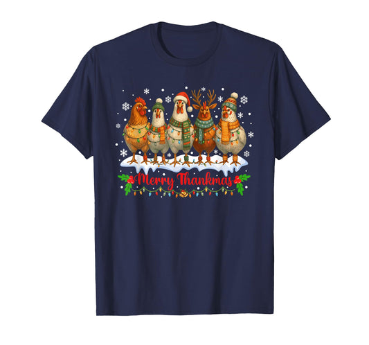 Family Matching Christmas Chicken Lights Farm Animal Funny T-Shirt
