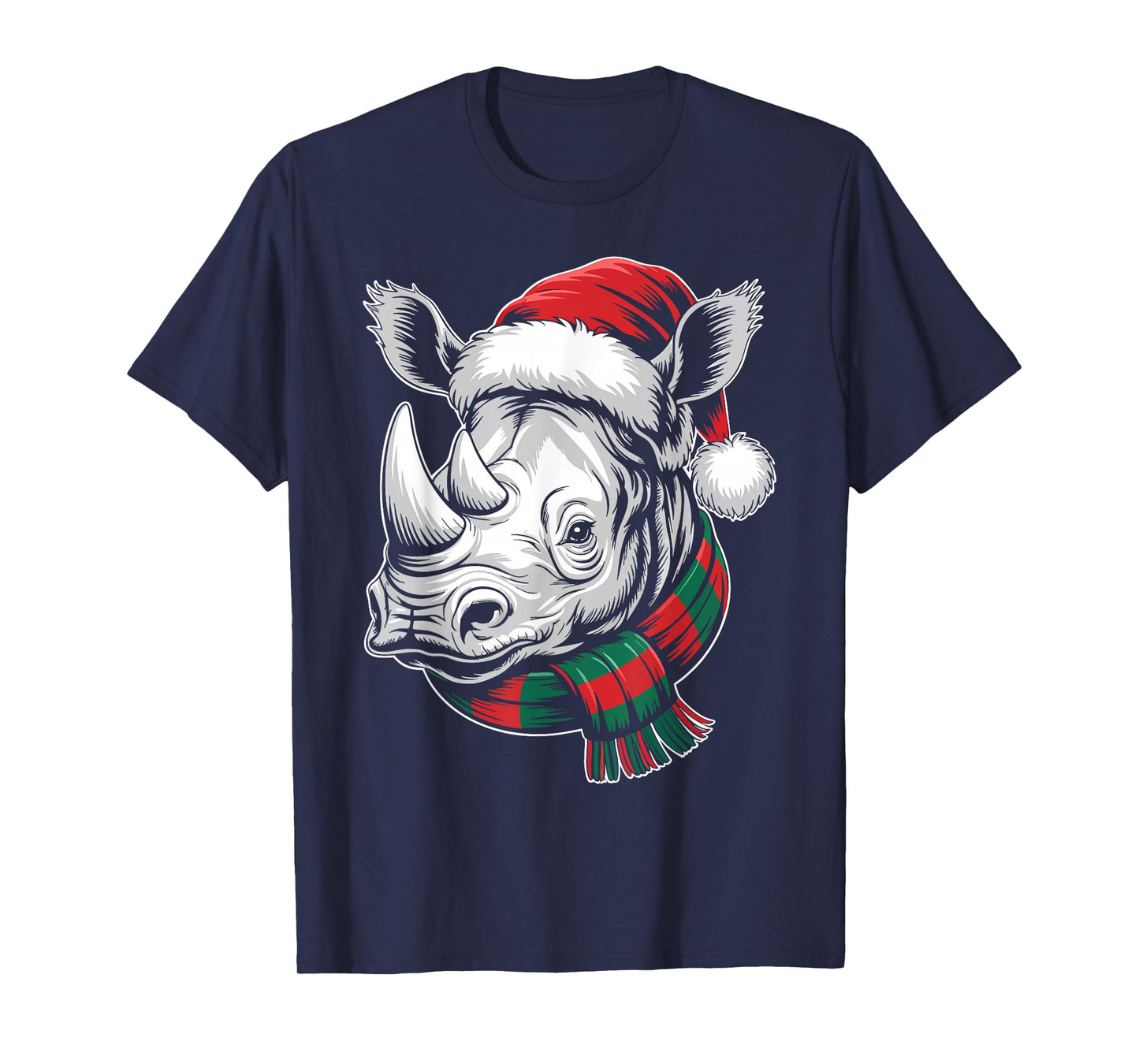 Rhino Xmas Santa Hat Scarf Christmas Costume T-Shirt