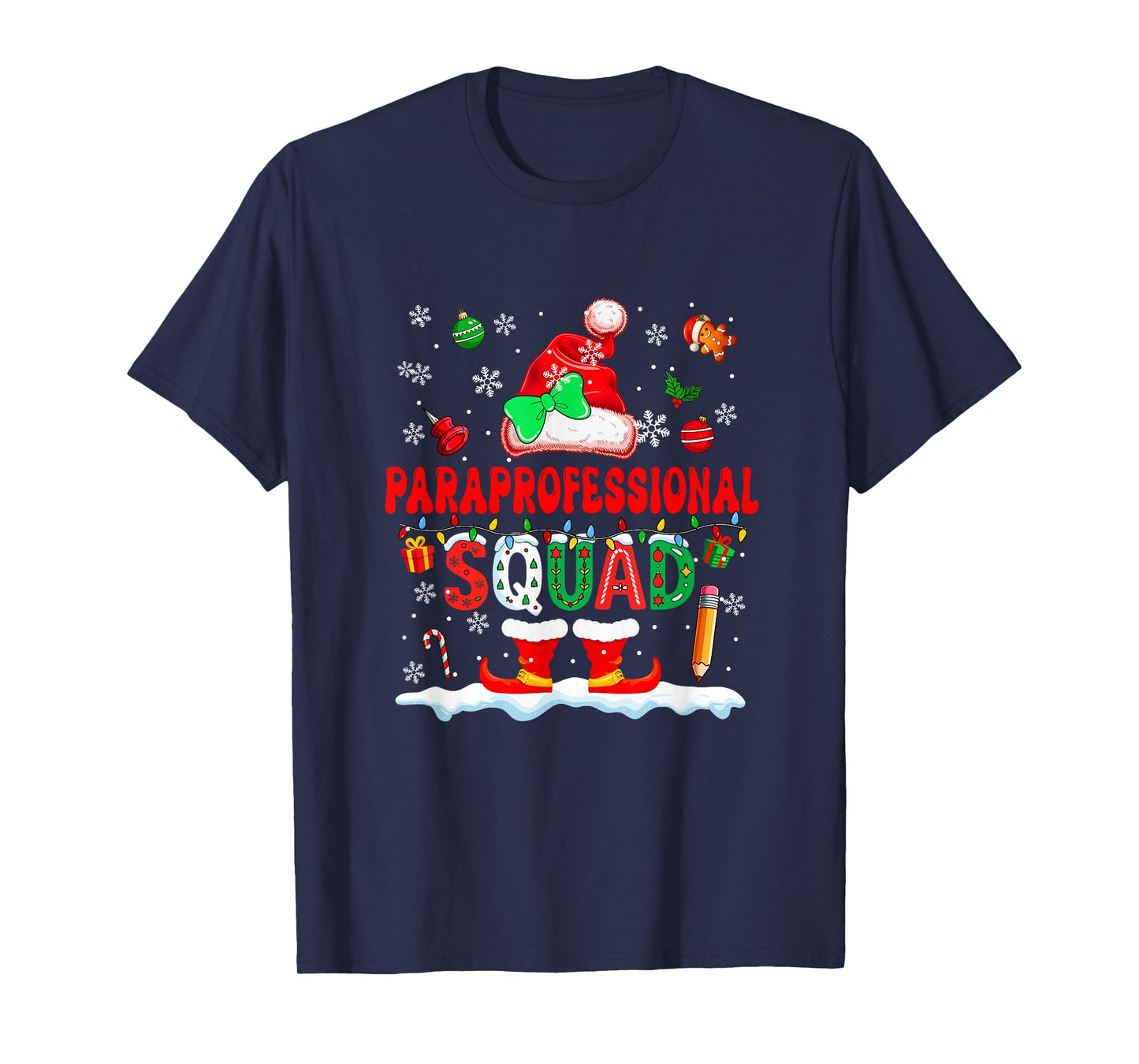 Paraprofessional Squad Women Job Christmas Santa Bow Tie T-Shirt