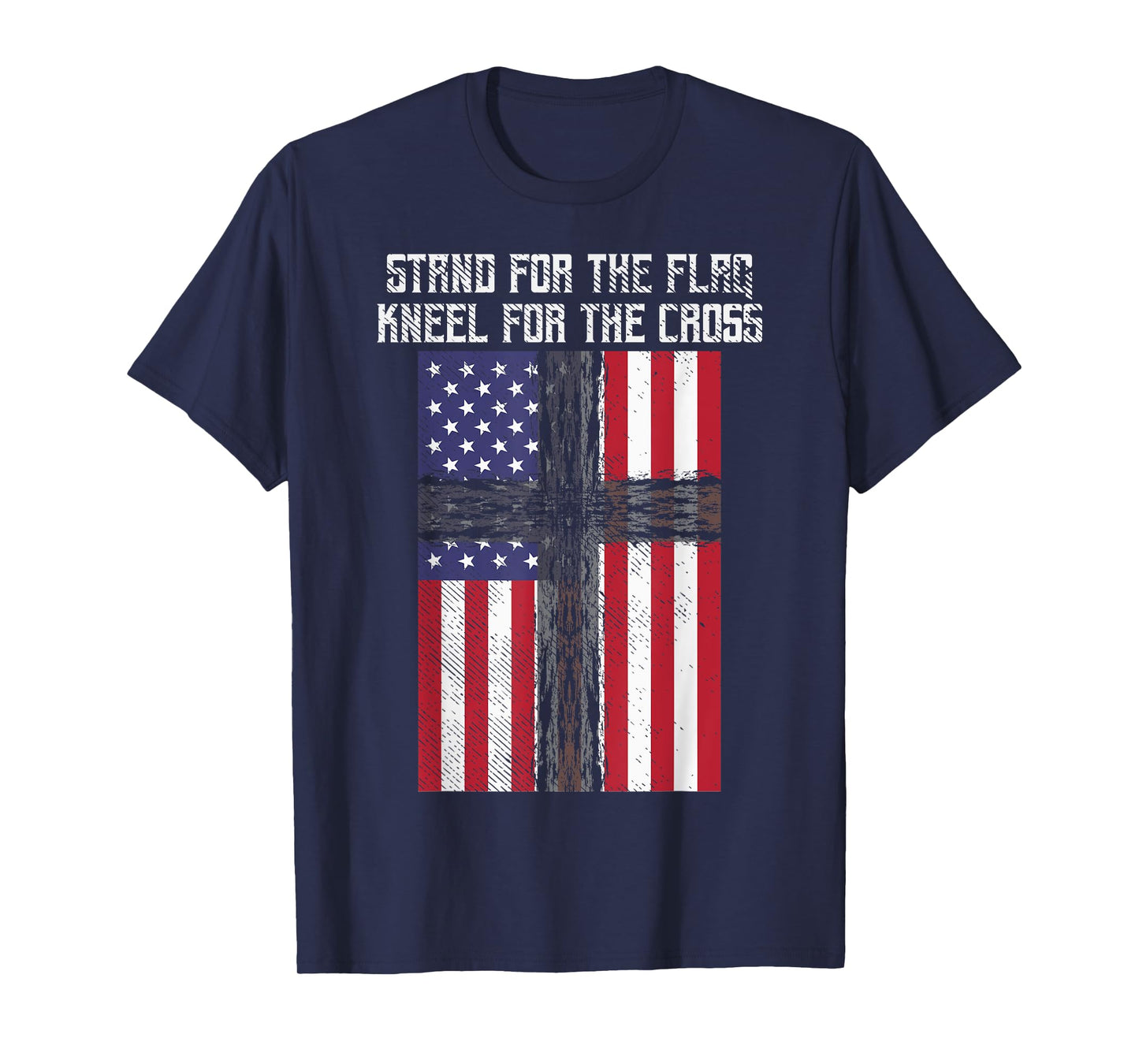 Stand Flag Kneel Cross God Jesus America US Christian Gift T-Shirt