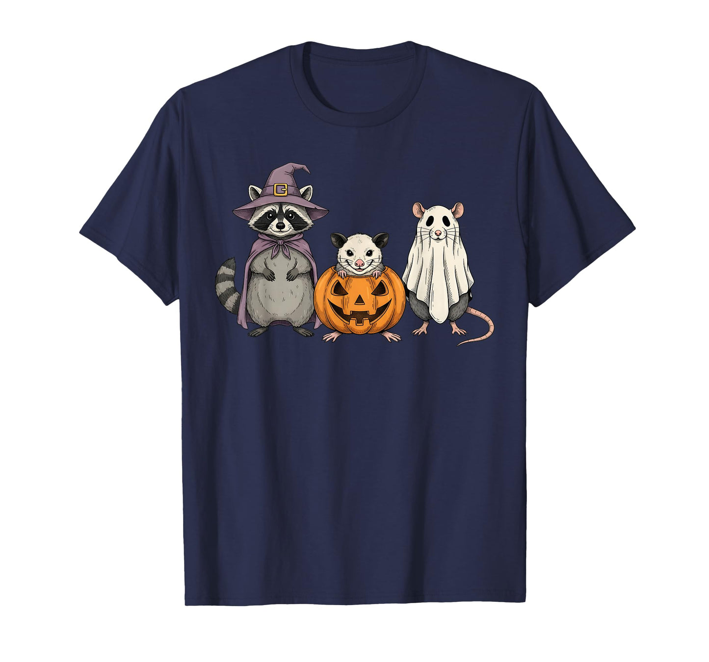 Spooky Ghost Opossum Raccoon Rat Pumpkin Halloween T-Shirt