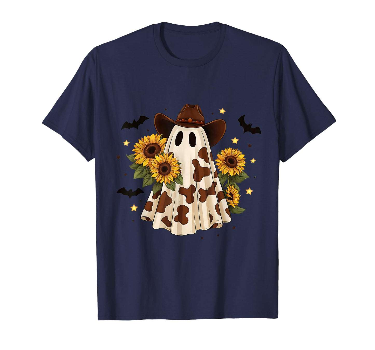 Amazing Spooky Creepy Halloween Cowboy Ghost Sunflower T-Shirt
