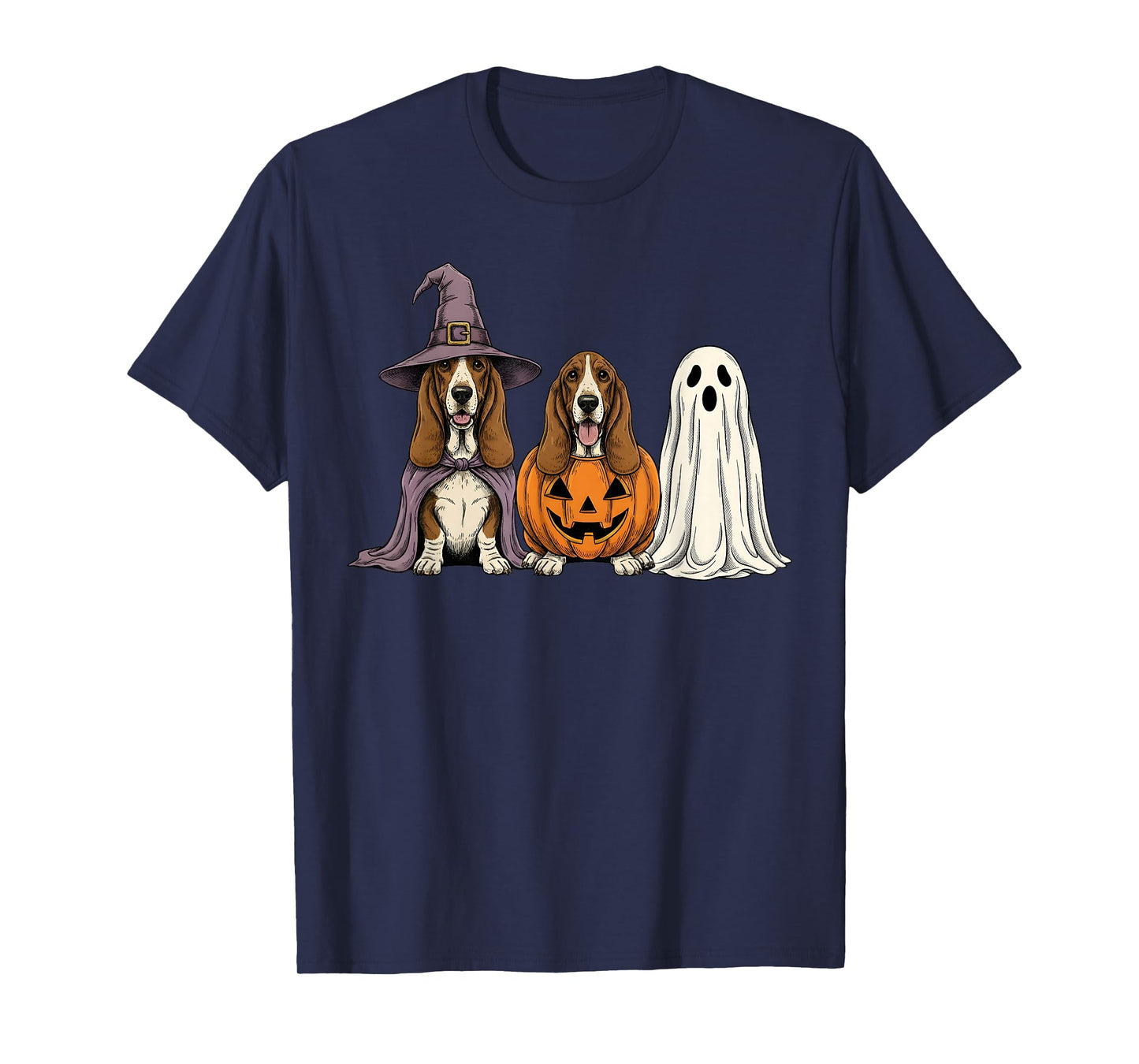 Spooky Ghost Basset Hound Pumpkin Halloween Dog Lover T-Shirt