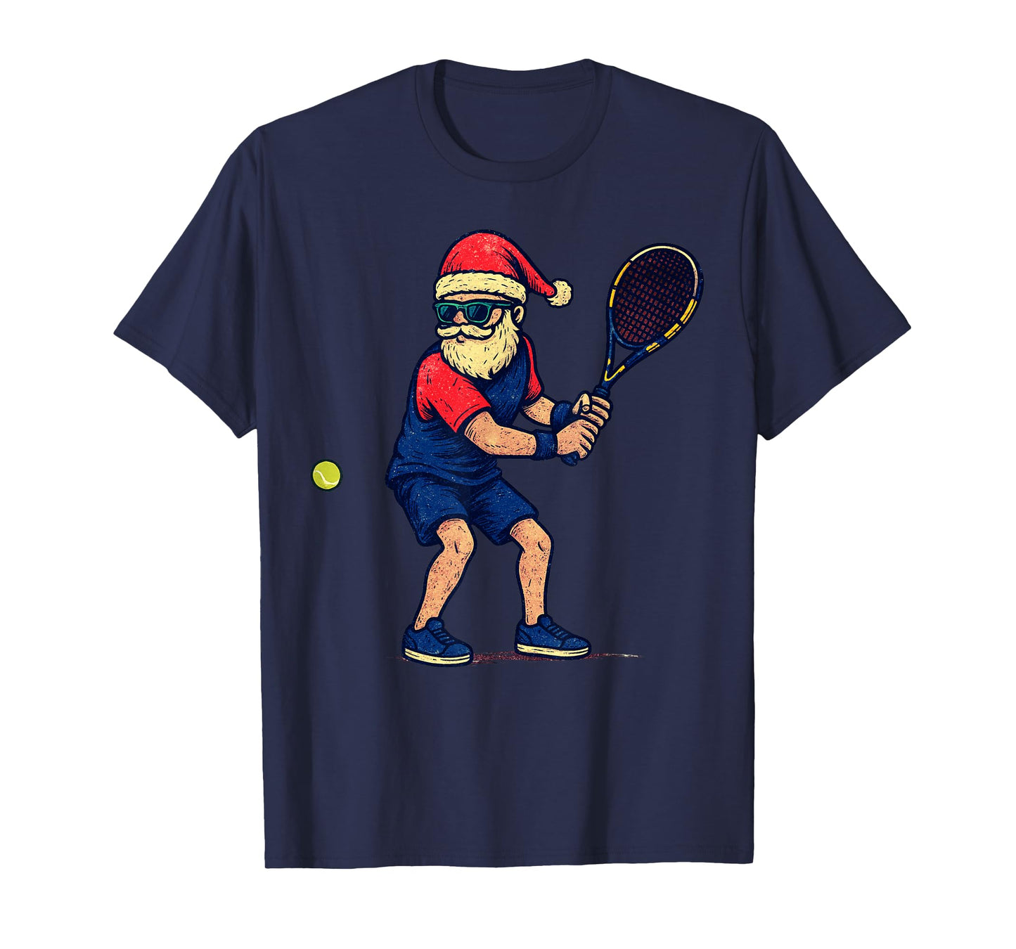 Santa Playing Tennis Christmas Vintage Funny Xmas T-Shirt