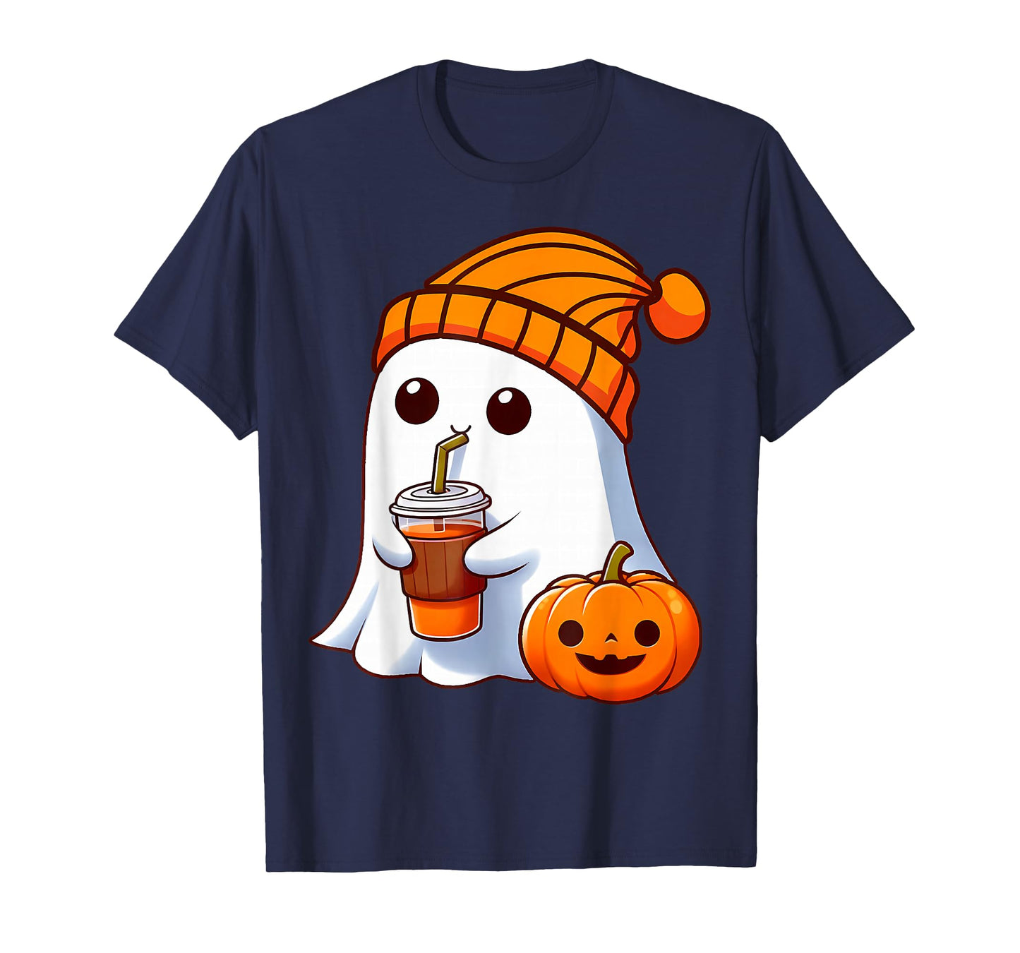 Halloween Costume Ghost Drinking Pumpkin Men Women Girls T-Shirt
