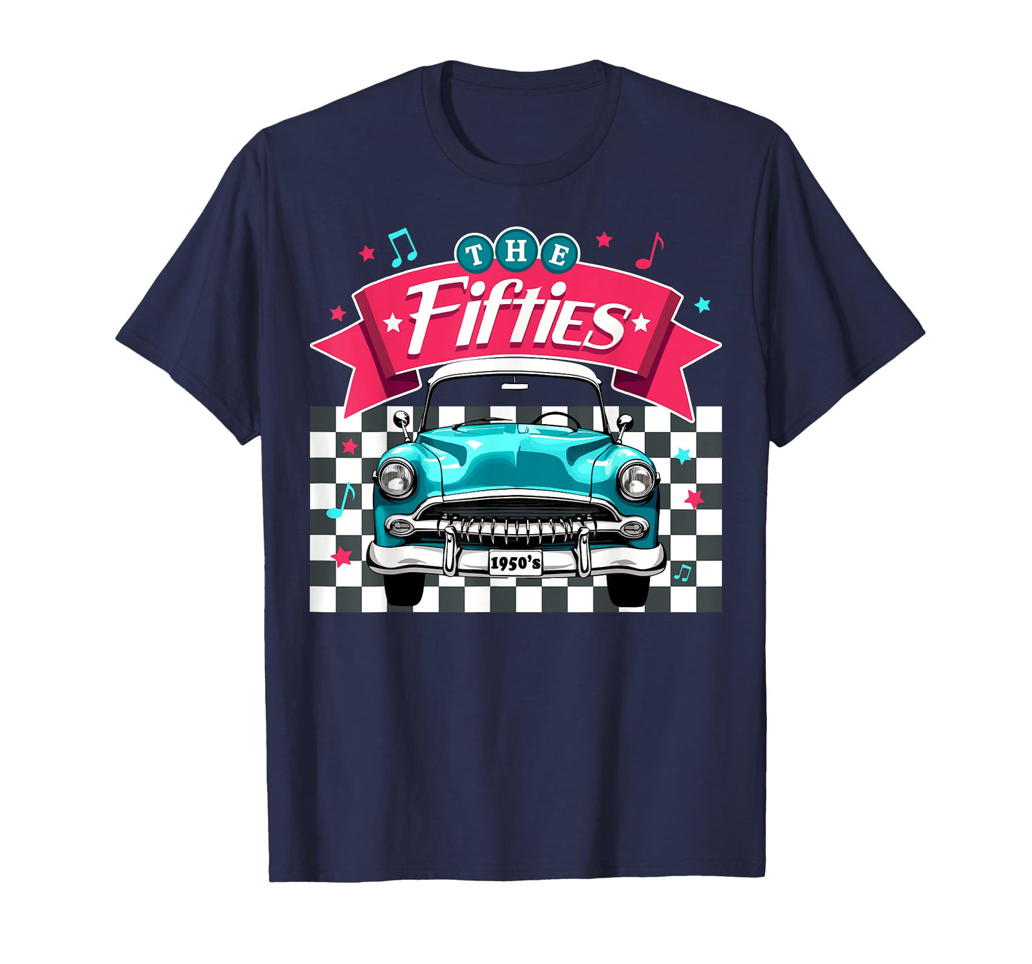 The Fifties 1950s Car Music Checkerboard Rockabilly Sock Hop T-Shirt