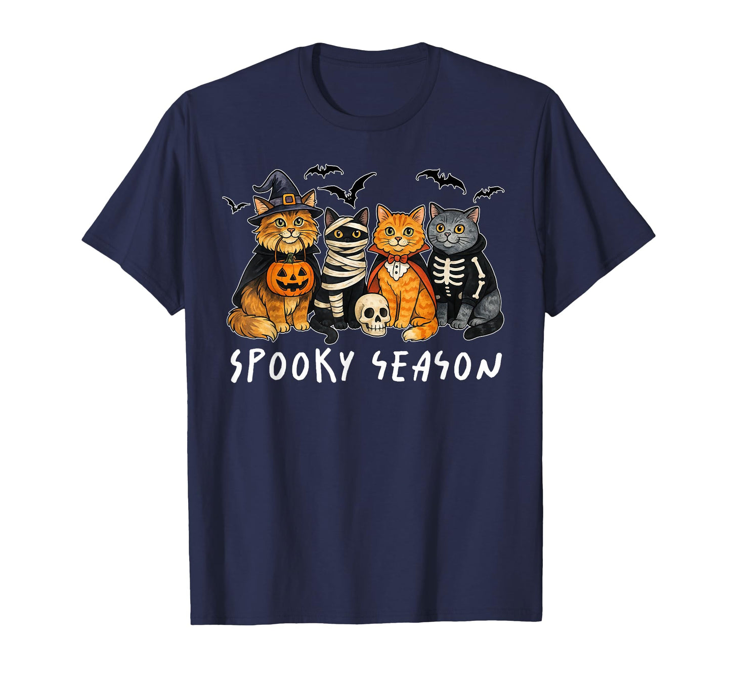Spooky Season Black Cat Halloween Pumpkin Women Men Kids T-Shirt
