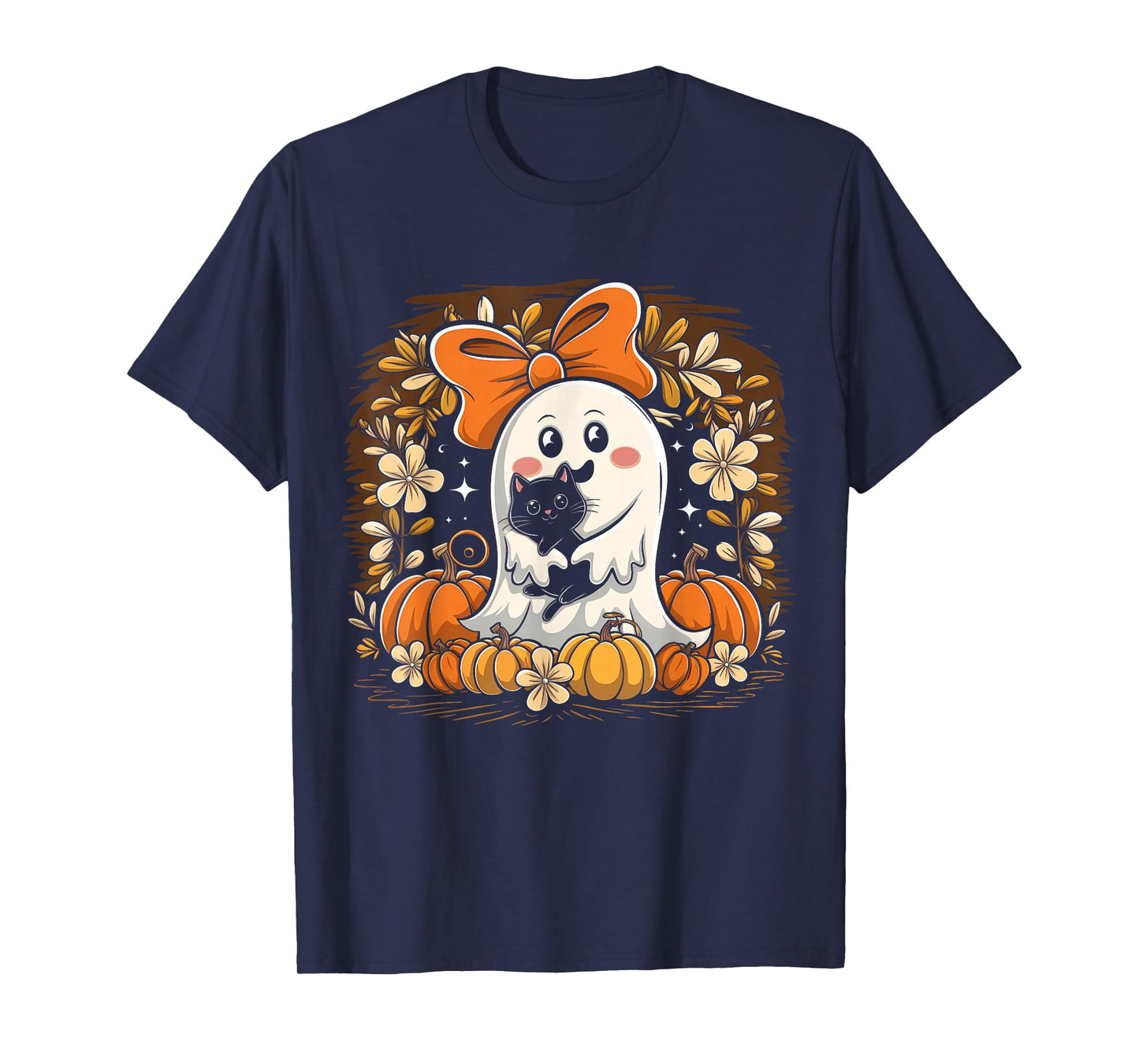 Groovyt Funny Halloween Ghost Holding Black Cat T-Shirt