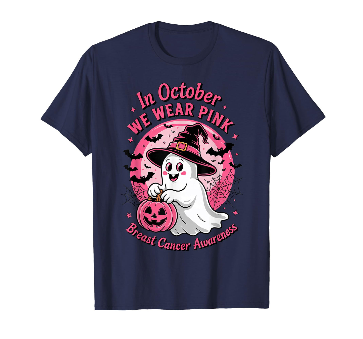 Halloween Ghost Witch Pumpkin Breast Cancer Survivor Womens T-Shirt
