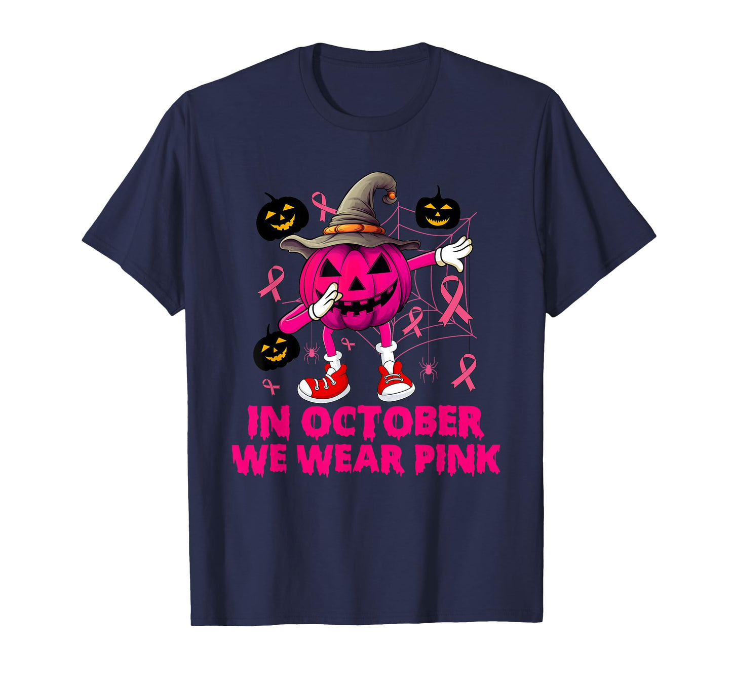 Breast Cancer in October We Wear Pink Pumpkin Halloween T-Shirt
