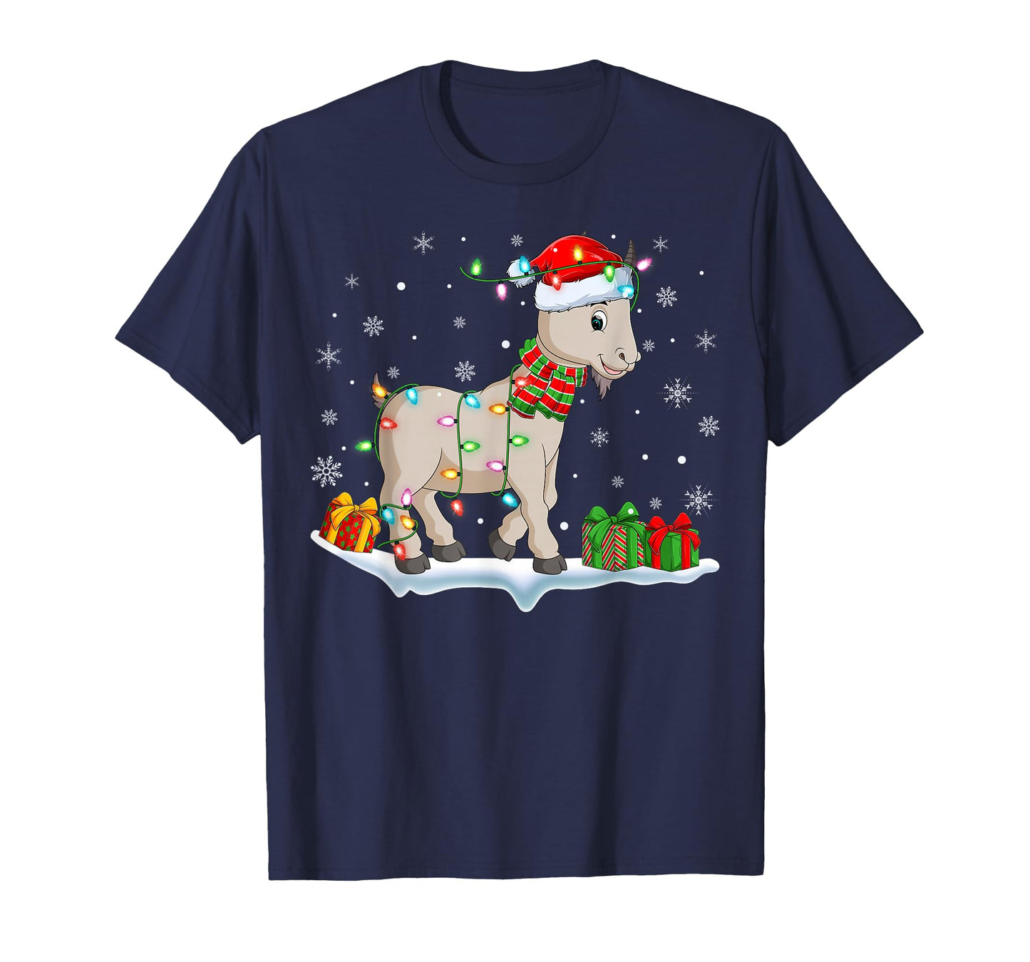 Xmas Lights Santa Goat Christmas Pajamas T-Shirt