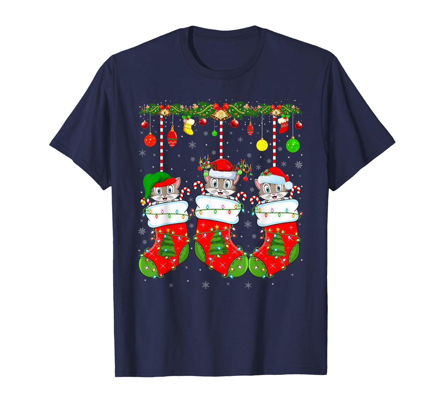 Cats in Christmas Socks Funny Pet Animal Cat Christmas T-Shirt