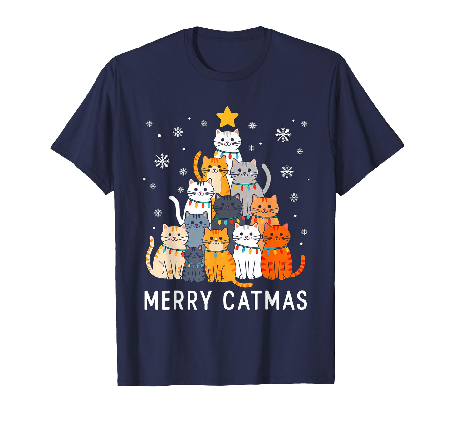 Merry Catmas Christmas Tree Cat Santa Xmas Family Men Women T-Shirt