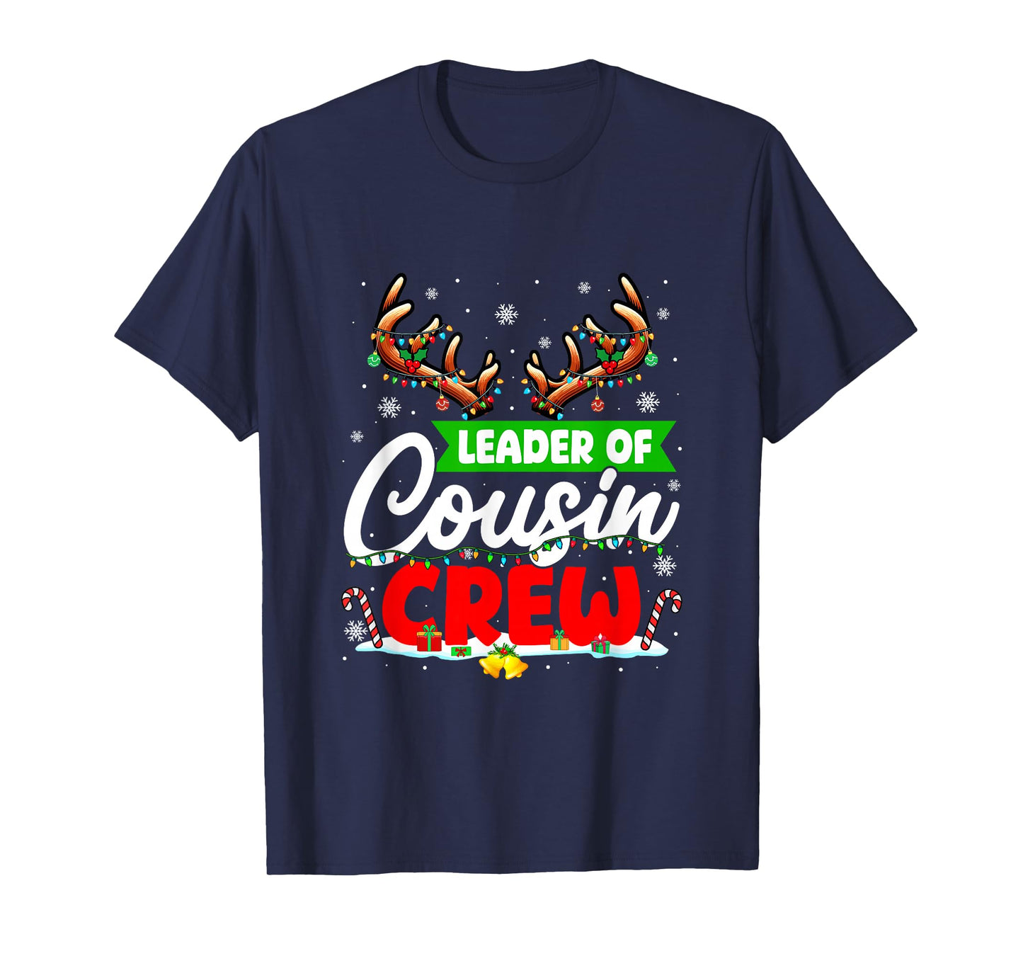 Leader of Cousin Crew Christmas Reindeer Colorful Lights T-Shirt