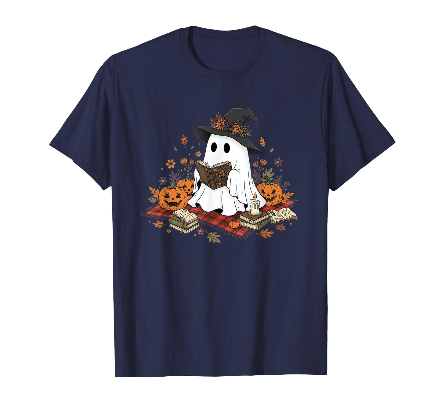 Halloween Ghost Reading Pumpkin Witch Autumn Book Magic T-Shirt
