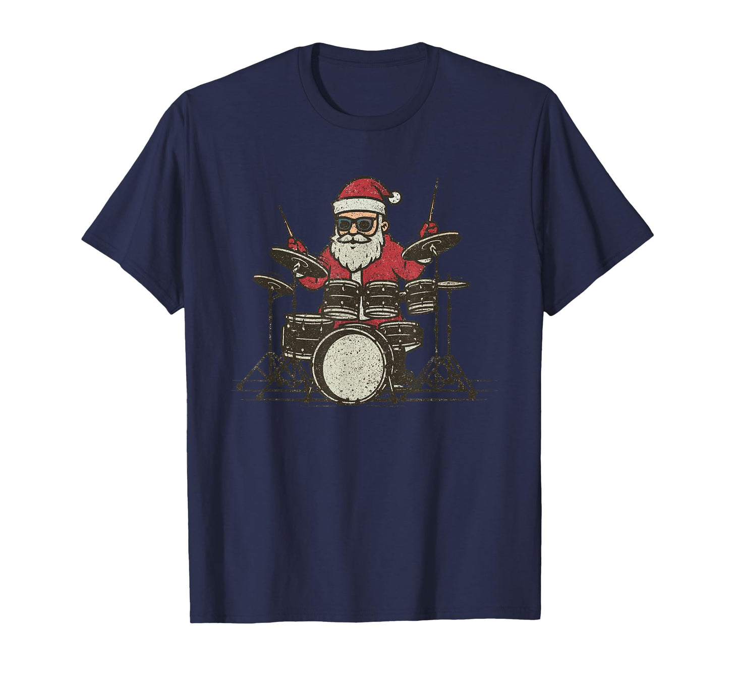 Santa Playing Drums Christmas Vintage Drummer Xmas T-Shirt