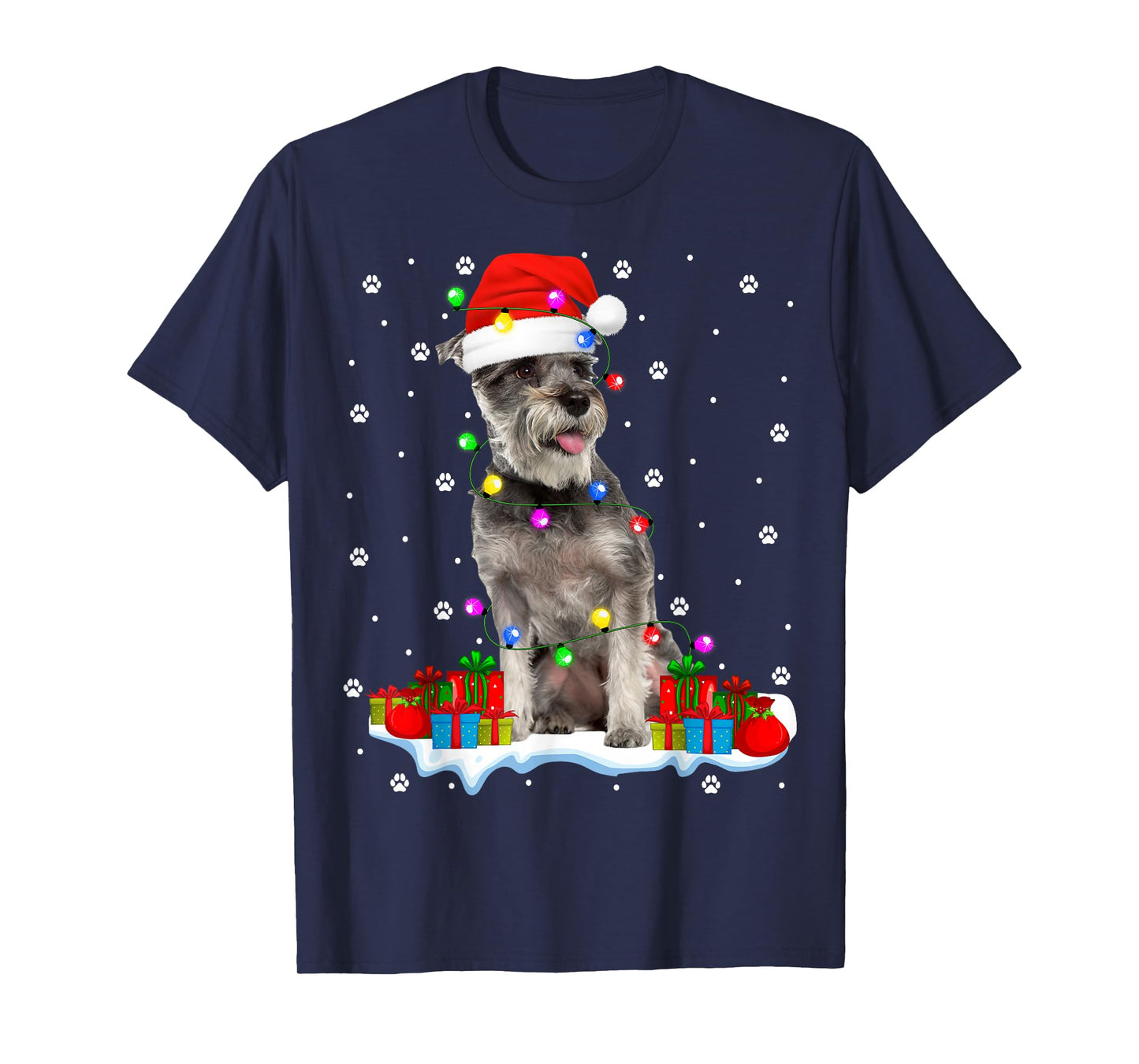 Schnauzer Dog Christmas Lights Sweater Holiday Santa Xmas T-Shirt