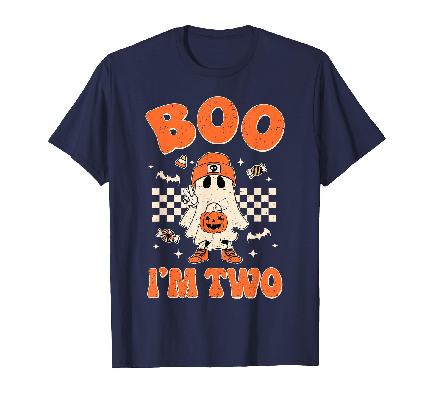 Boo I'm Two Years Old Birthday Kid Boy Retro Ghost Halloween T-Shirt