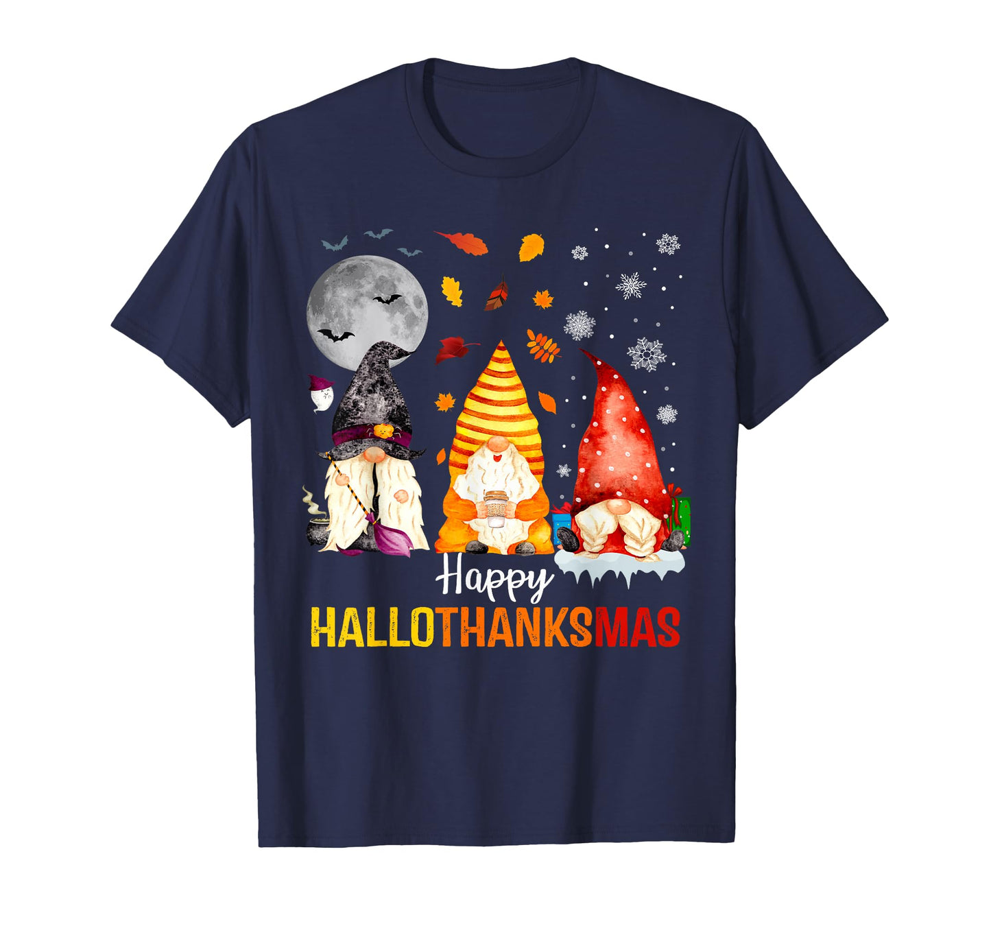 Happy Hallothanksmas Gnomes Lover Funny Halloween Christmas T-Shirt