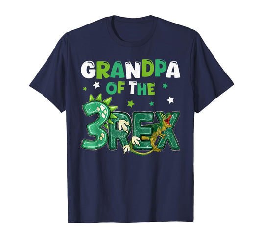 Grandpa of the Three Rex Birthday Dinosaur Family Matching T-Shirt