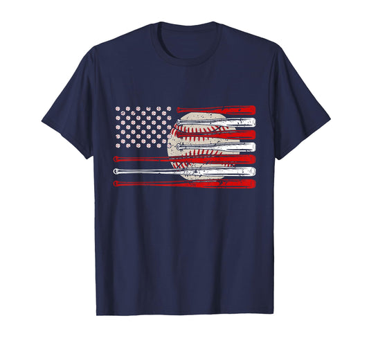 Vintage Baseball American Flag USA For Men Women Dad Mom T-Shirt