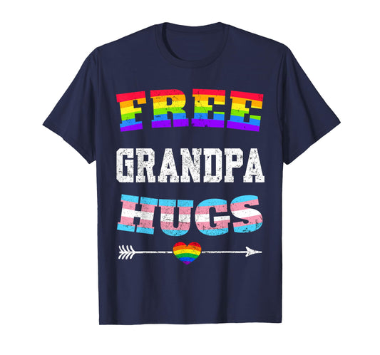 Free Grandpa Hugs, LGBT Gay Lesbian Pride Month Rainbow Flag T-Shirt