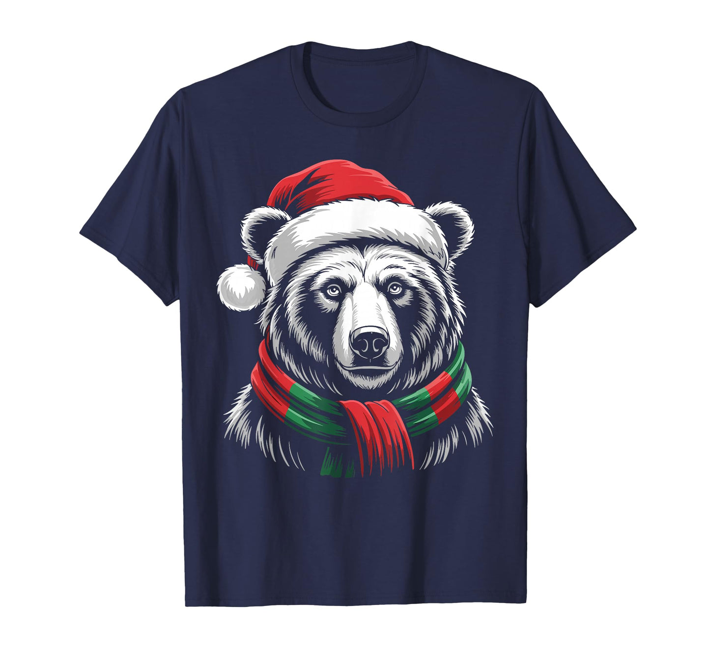 Grizzly Bear Xmas Santa Hat Scarf Christmas Costume T-Shirt
