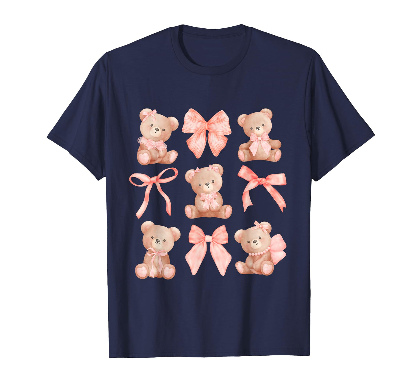 Coquette Teddy Bears Pink Bow Cute Women Girl Birthday T-Shirt