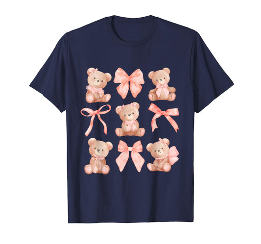 Coquette Teddy Bears Pink Bow Cute Women Girl Birthday T-Shirt