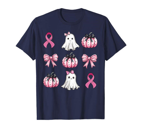 Breast Cancer Awareness Coquette Pink Pumpkin Ribbon Women's T-Shirt